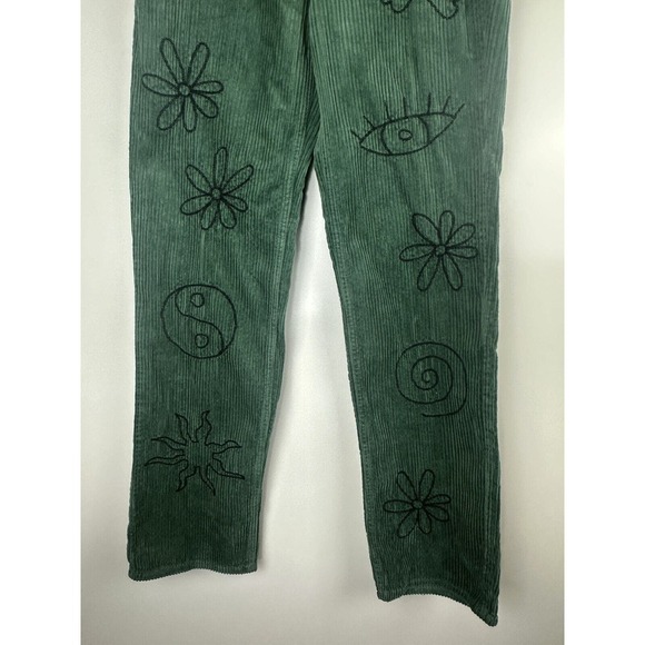 NWT PacSun Green Corduroy Embroidered Boyfriend Jean Doodle Baggy Womens Size 28 - Picture 13 of 16